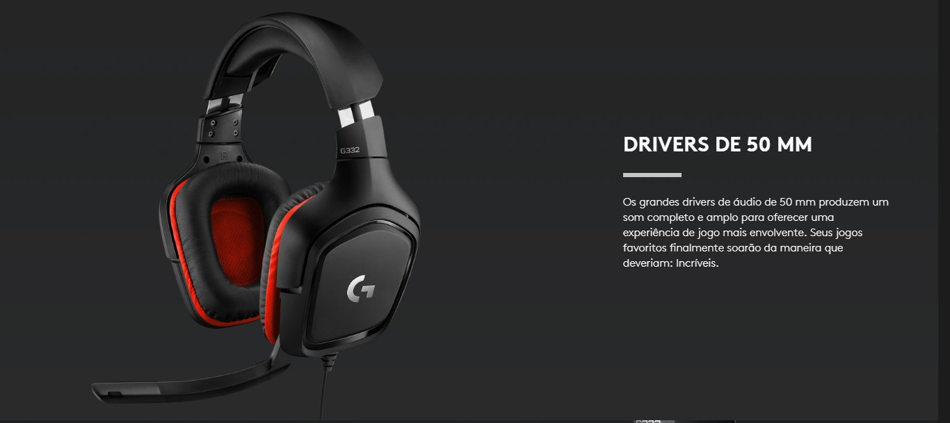 Headset Gamer Logitech G332 Multiplataforma - Stereo 981-000755 Preto/Vermelho